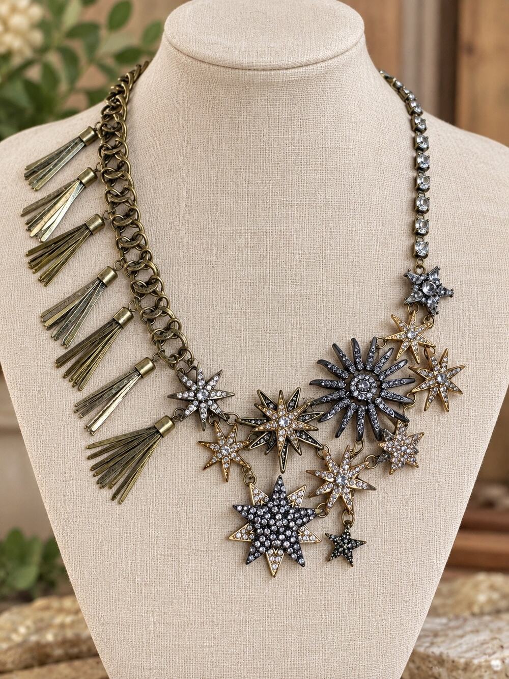 Baublebar Starburst Tasseled Chain Beads Silver Necklace Retro Boho Vintage